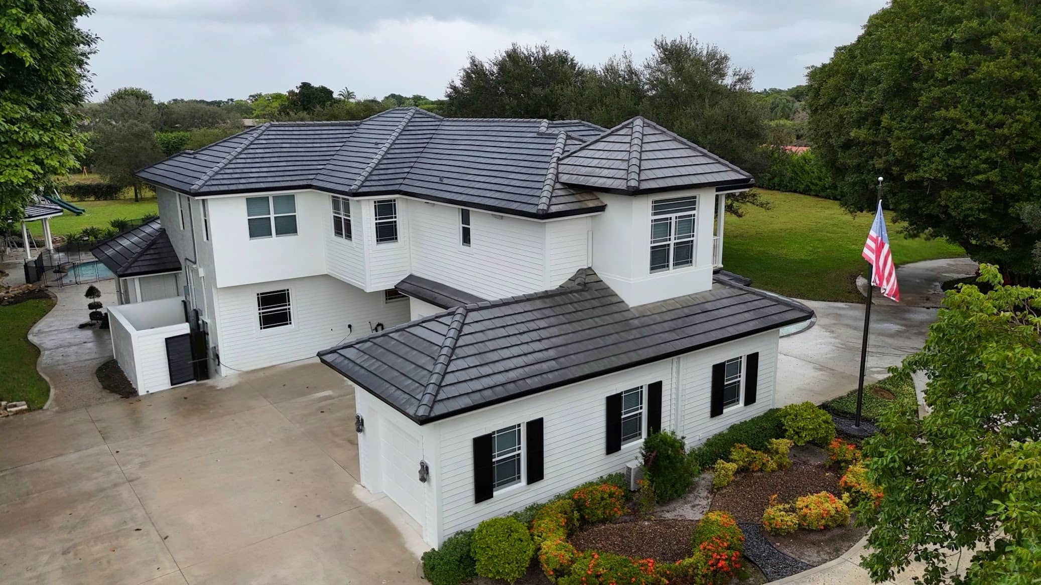 Traditional colonial home in New York with solar roof tiles